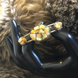 Rough raw opal gemstone brass cuff bracelet